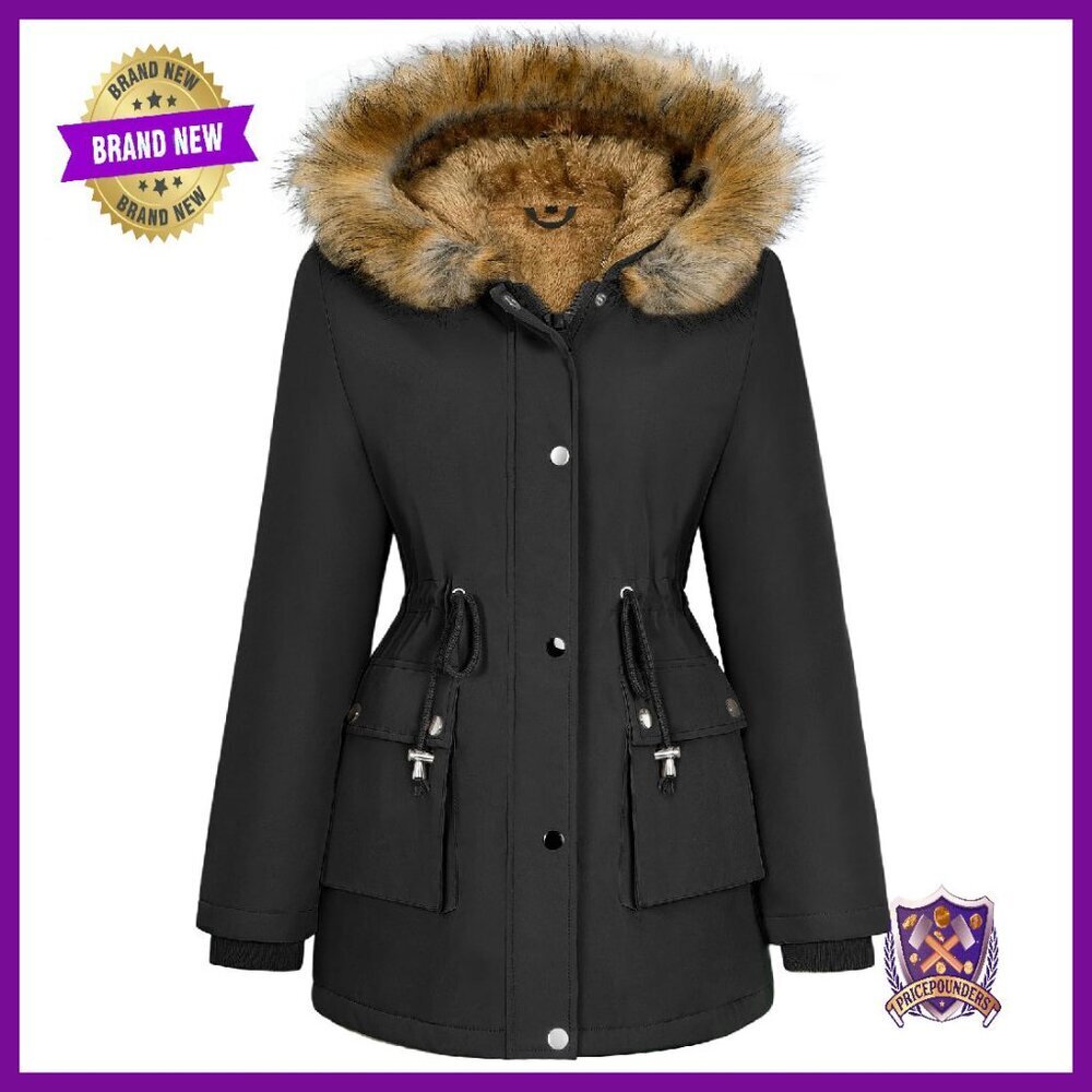 Women's Fleece Lined Parka Jacket Hooded Winter Coat Warm Thick